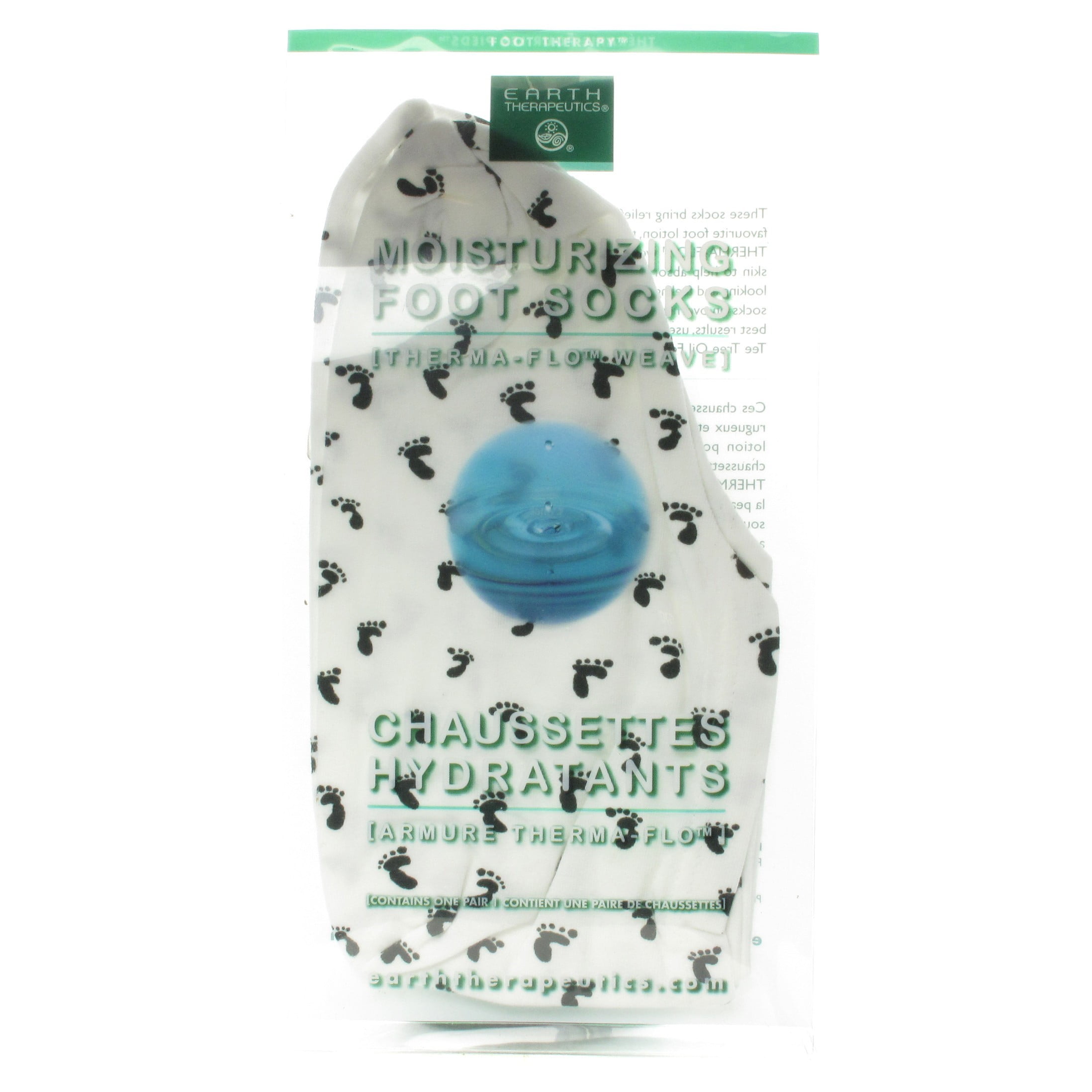 Earth Therapeutics Moisturizing Foot Sock - White with Footprints - 1 Pair