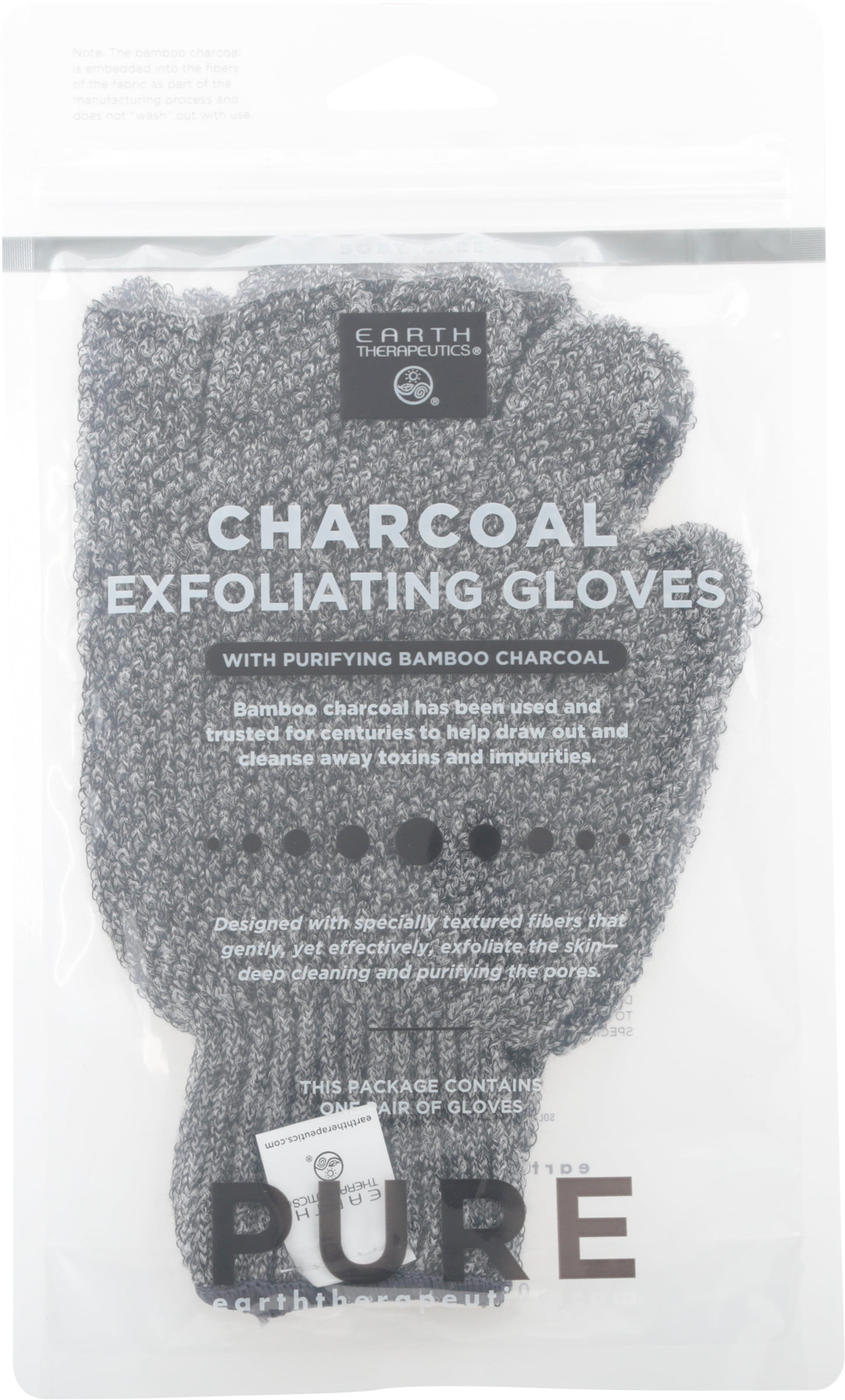 Earth Therapeutics Purifying Exfoliating Gloves Charcoal 1 Count