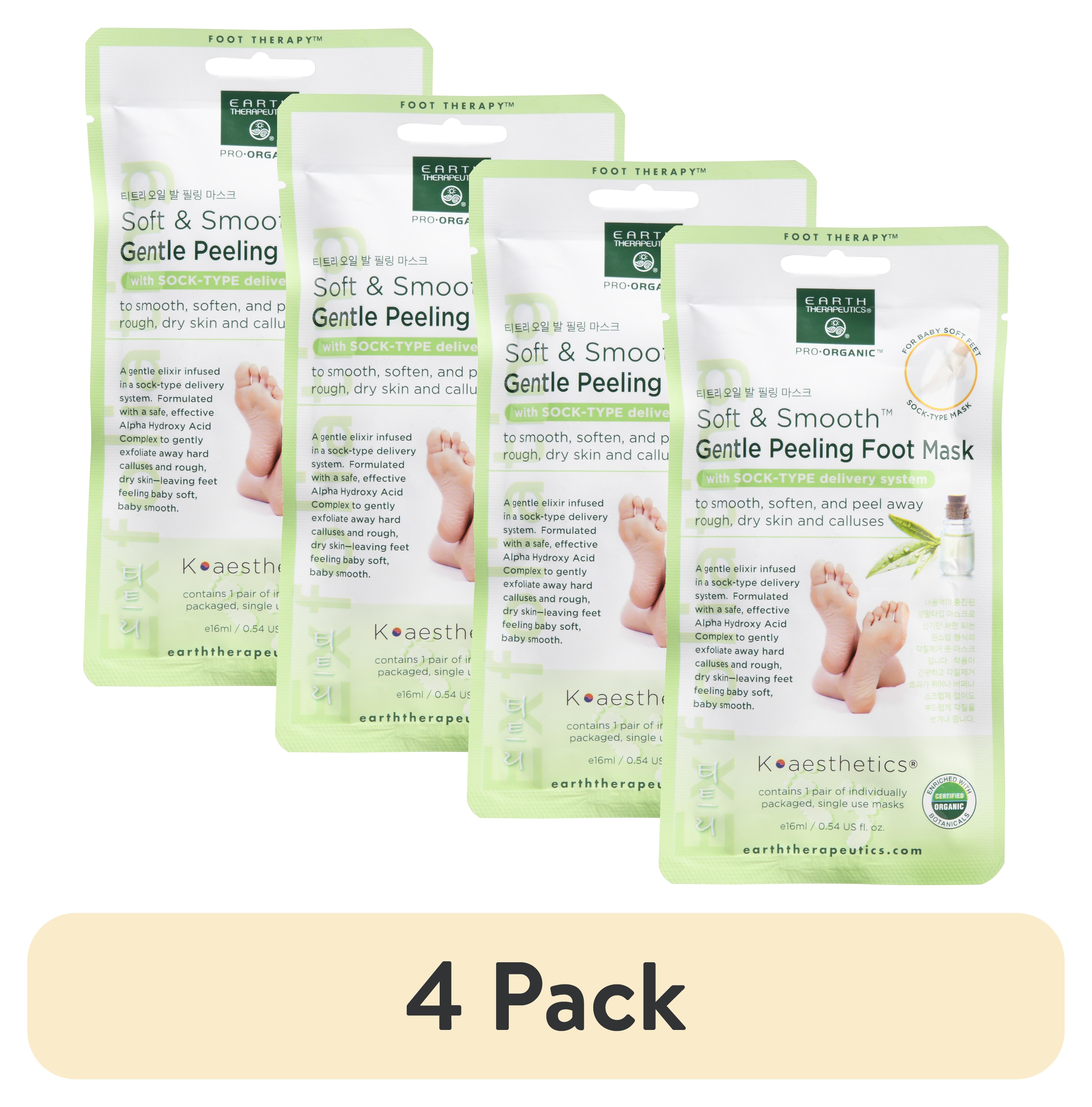 (4 pack) Earth Therapeutics Soft & Smooth Gentle Peeling Foot Mask 1