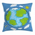 thumbnail image 1 of Earth Throw Pillow Cushion Cover, Child's Drawing of the Planet Earth Surrounded with Clouds Day and Night Cycle, Decorative Square Accent Pillow Case, 24 X 24 Inches, Blue Green White, by Ambesonne, 1 of 2