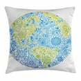 thumbnail image 1 of Earth Throw Pillow Cushion Cover, Climate Change Themed Our Planet with Ethnic Floral Leaves Environment Artwork, Decorative Square Accent Pillow Case, 16 X 16 Inches, Blue Lime Green, by Ambesonne, 1 of 2