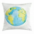 thumbnail image 1 of Earth Throw Pillow Cushion Cover, Hand Drawn Watercolor Style Earth Kids Art with Color Stains, Decorative Square Accent Pillow Case, 24 X 24 Inches, Light Blue Yellow Pistachio Green, by Ambesonne, 1 of 2