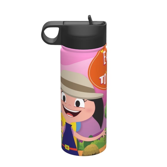 Earth To Luna Kids Insulated Water Bottle With Straw - 18 Oz Stainless Steel Double Wall Vacuum Cup, Leakproof, Bpa Free, Suitable For Boys And Girls