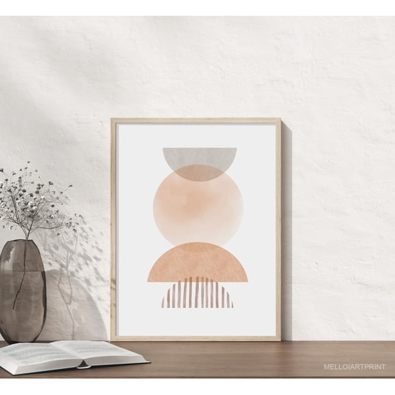 Earth Tone Abstract Art Poster Beige Gray Minimalist Decor, 8x12 UNFRAMED
