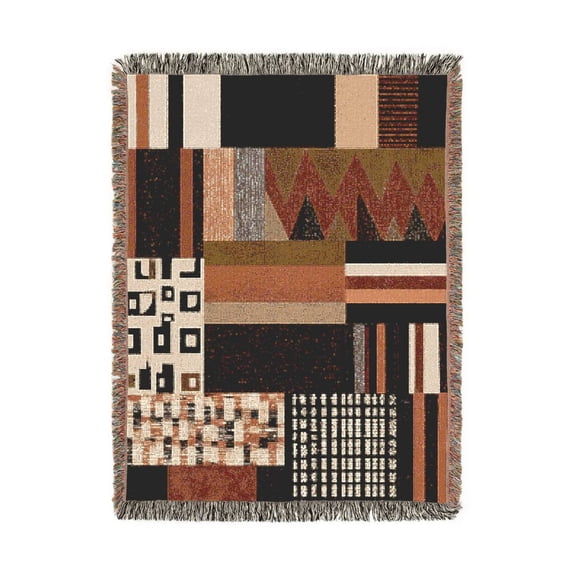 Earth Tone Abstract Geometric Patchwork Woven Blanket, 100% Cotton, Modern Boho Decor for Living Room