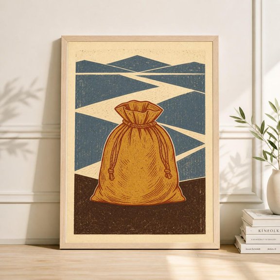 Earth Tone Bag Linocut Wall Art Print