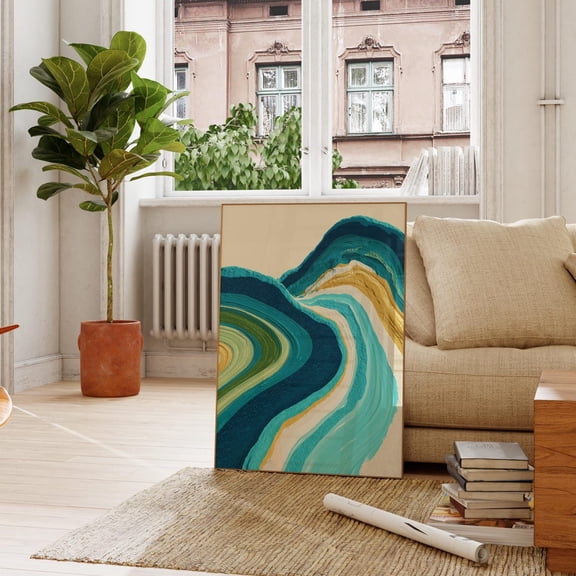 Earth Tone Coastal Abstract Wave Wall Art, Unframed Canvas Size 12x18