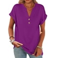 thumbnail image 1 of ​Earth Tone Oversized Button-Down Tshirt, ​Cotton Boho Tops For Women Cotton Spring Tshirts Dress Dresses Summer 2025 Womens Casual Black Short Outfits Vacation Mini Beach Purple, 1 of 5