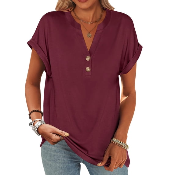 Earth Tone Oversized Button-Down Tshirt, Cotton Short Sleeve Shirts For Women 100 Percent Tops Blusas Casuales De Mujer Bonitas Button Down Boho Dress Dresses Summer 2025 Red