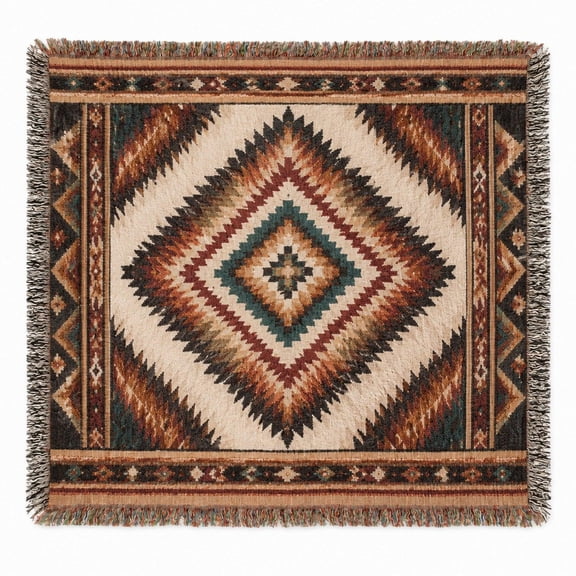 Earth Tone Southwestern Geometric Diamond Woven Throw Blanket, 100% Cotton, Boho Style for Sofa or Bed