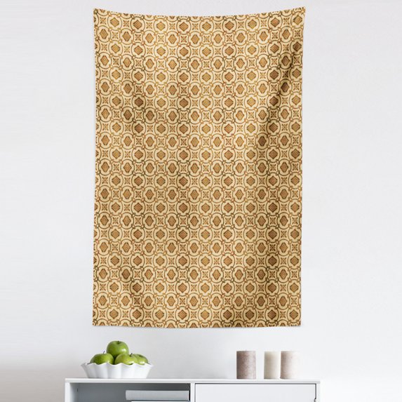 Earth Tone Tapestry, Traditional Culture Folk Funky Floral Chain Vintage Effect, Fabric Wall Hanging Decor for Bedroom Living Room Dorm, 5 Sizes, Beige and Brown, by Ambesonne