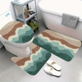 thumbnail image 1 of Earth Tone Wave 3-Piece Bath Rug Set, Non-Slip Polyester Bathroom Mats, Plush Shaggy Absorbent Washable Rugs with Toilet Lid Cover & U-Shaped Mat for Modern Bathroom Decor, 1 of 5