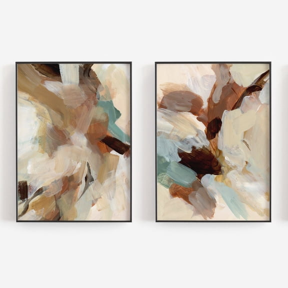 Earth Toned Abstract Painting Modern Lodge Autumn Artwork Statement Mantel Diptych Fall Evoked Art Prints or Canvases Poster Set 2