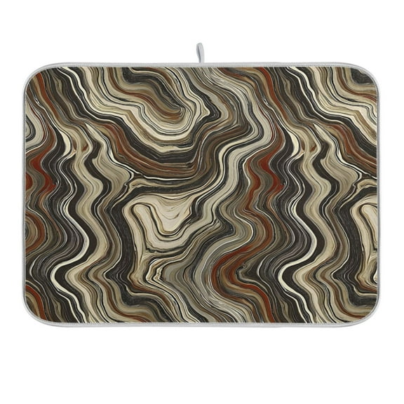 Earth Toned Marble Dish Drying Mat 16x18 Absorbent Microfiber Draining Rack Pad for Kitchen Counter Sink