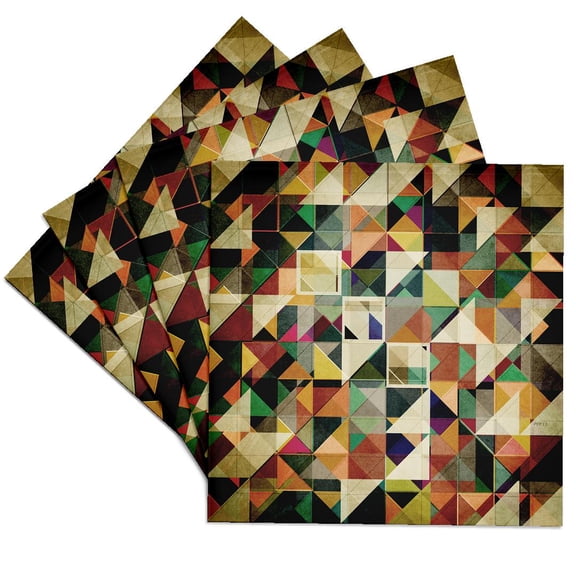3drose, Earth Tones Abstract - Geometric Squares Grid with Texture, Set of 4 Ceramic Tile Coasters