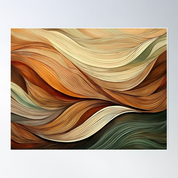 Earth Tones, Beige, Brown And Sage Green Organic Coloured Minimalist Abstract Wave Pattern Poster Wall Art, Modern Wall Decor For Living Room Bedroom, 24x36 UNFRAMED