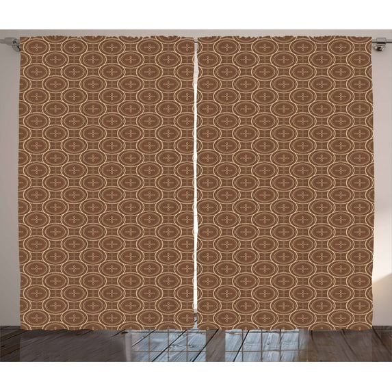 Ambesonne Earth Tones Curtains 2 Panel Set, Classic Round Rings, 108