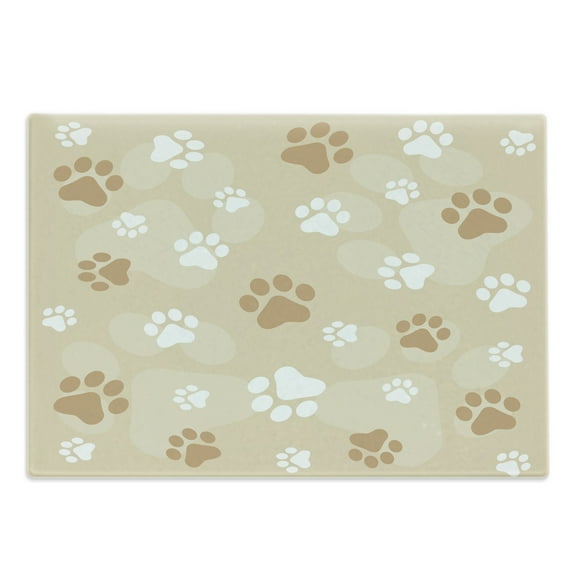 Earth Tones Cutting Board, Baby Dog Paws Print Animal Companion Puppy Pet Friendly Print, Decorative Tempered Glass Cutting and Serving Board, in 3 Sizes, by Ambesonne