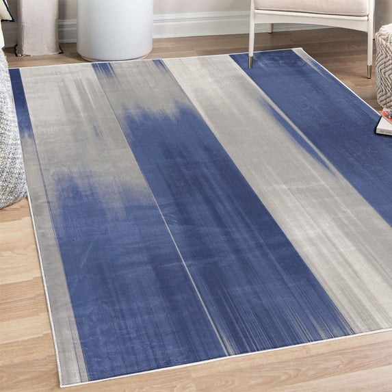 Earth Tones Decorative Rug, Abstract Modern Design Ombre Inspired Smooth Color Transitions, Quality Carpet for Bedroom Dorm and Living Room, 6 Sizes, Persian Blue, by Ambesonne