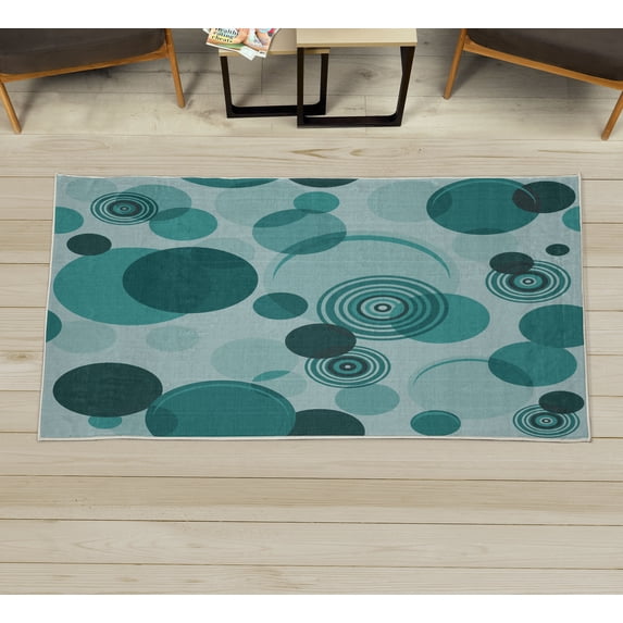 Earth Tones Decorative Rug, Abstract Pastel Pattern with Overlapping Chaotic Spots and Ring Shapes, Quality Carpet for Bedroom Dorm and Living Room, 6 Sizes, Dark Teal, by Ambesonne