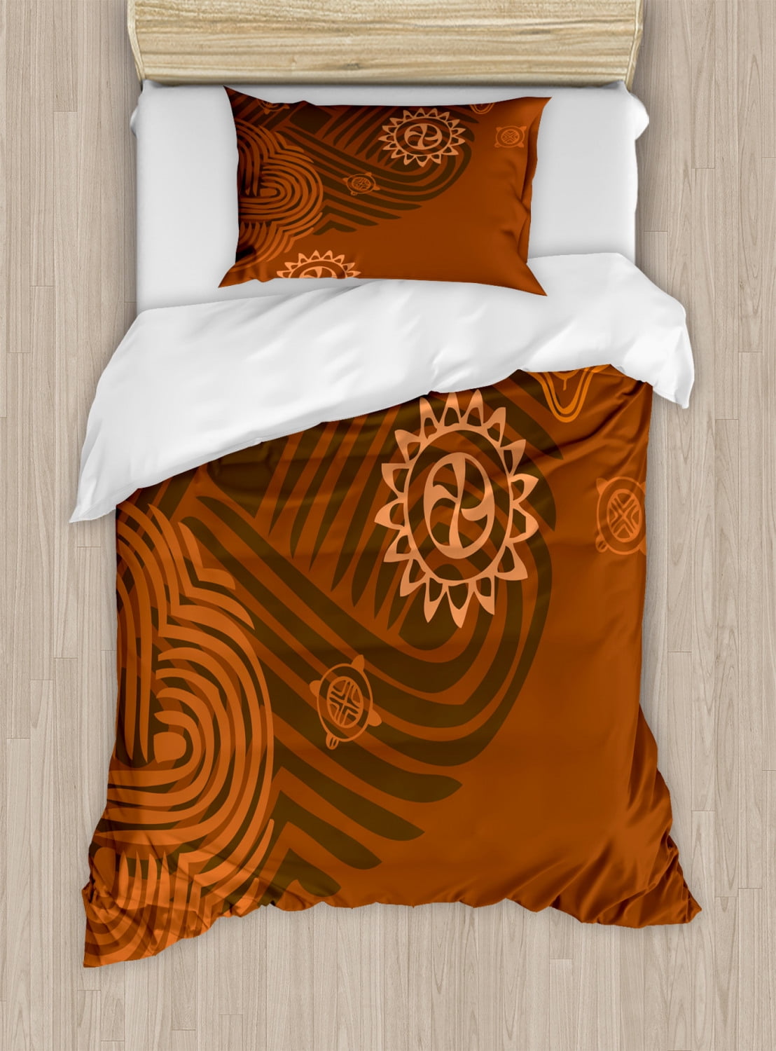 Twin Size Brown and Orange Ethnic Pattern Duvet Cover Set