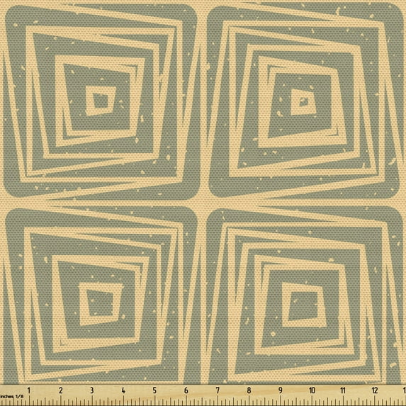 Ambesonne Earth Tones Fabric by the Yard Upholstery, Urban Grunge Tile, 2 Yards, Pale Orange Reseda Green