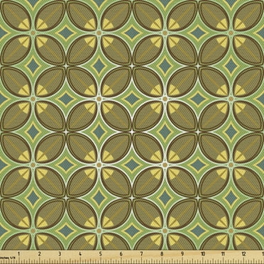 Ambesonne Earth Tones Fabric by the Yard Upholstery, Rhombus Leaves, 1 Yard, Multicolor