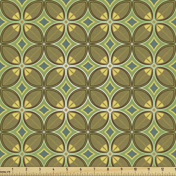 Ambesonne Earth Tones Fabric by the Yard Upholstery, Rhombus Leaves, 3 Yards, Multicolor