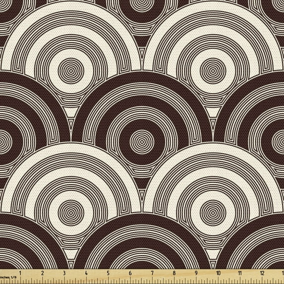 Ambesonne Earth Tones Fabric by the Yard Upholstery, Spiral Circles Grid, 1 Yard, Dark Brown and Cream