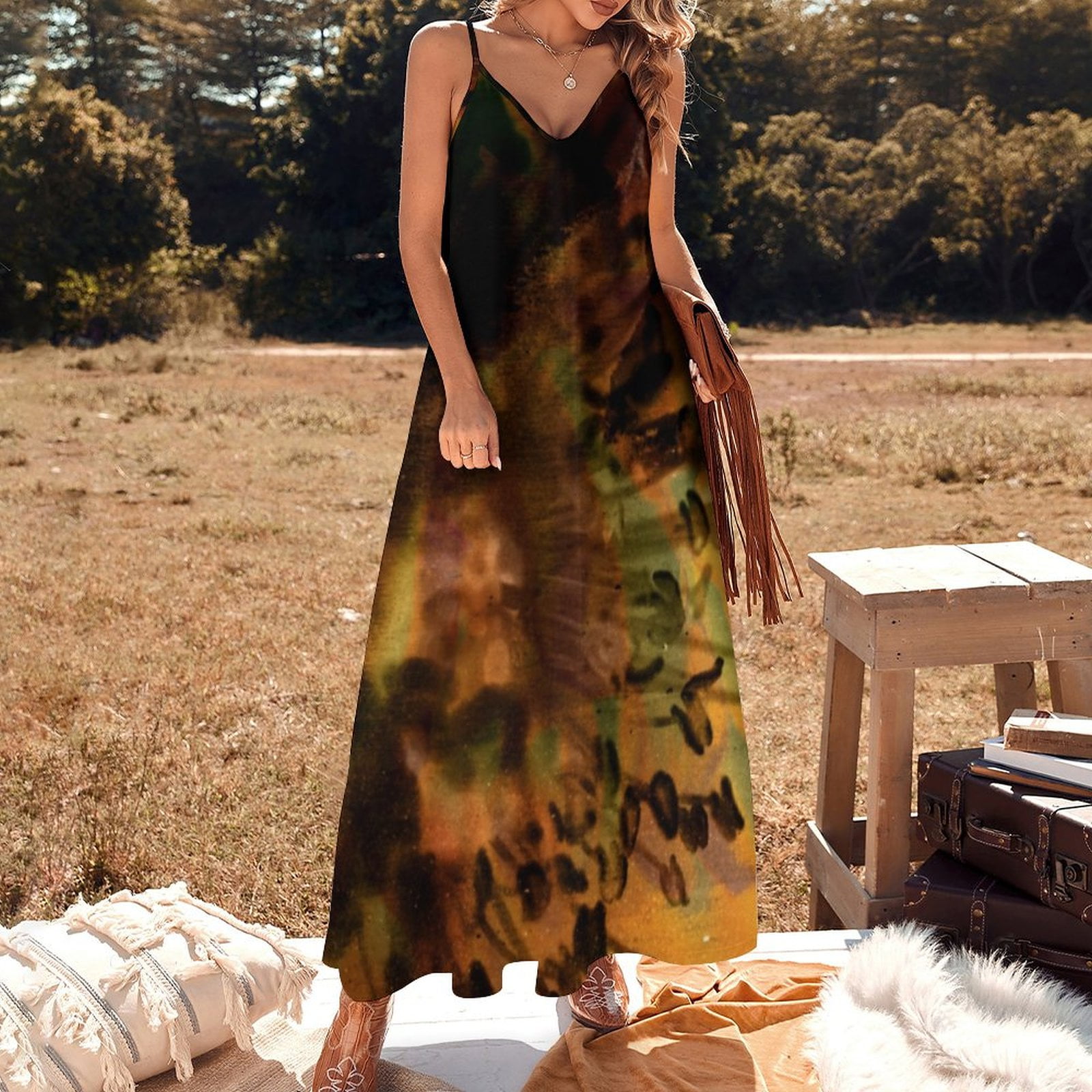 Earth Tones Floral Sleeveless Dress luxury evening dresses elegant guest  wedding dress