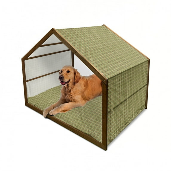 Earth Tones Pet House, Natural Colors Inspired Leaf Shapes with Symmetrical Rhombus and Flower Motifs, Outdoor & Indoor Portable Dog Kennel with Pillow and Cover, 5 Sizes, Multicolor, by Ambesonne