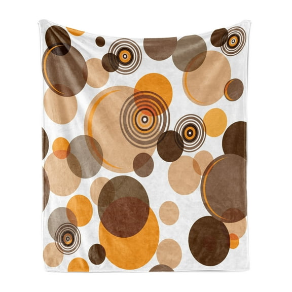 Earth Tones Soft Flannel Fleece Throw Blanket, Abstract Pastel Pattern with Overlapping Chaotic Spots and Ring Shapes, Cozy Plush for Indoor and Outdoor Use, 60" x 80", Orange Brown Tan, by Ambesonne