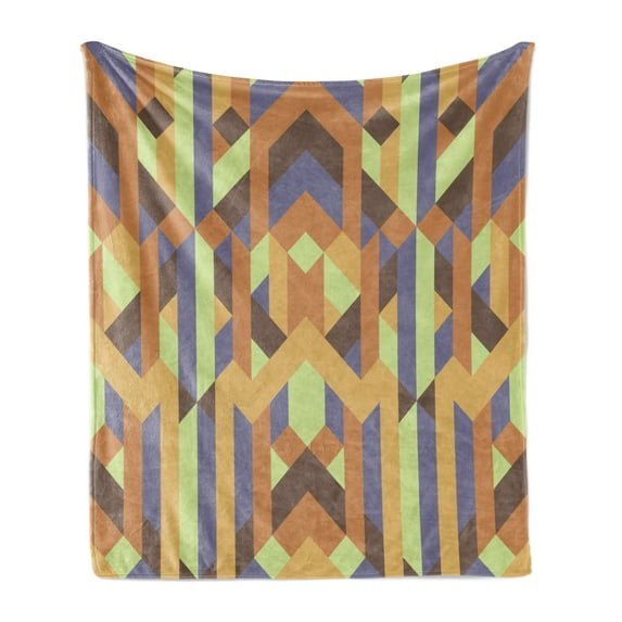 Earth Tones Soft Flannel Fleece Throw Blanket, Geometric Pattern with Retro Style Inspired by Intricacy of Gothic Era, Cozy Plush for Indoor and Outdoor Use, 50" x 60", Multicolor, by Ambesonne