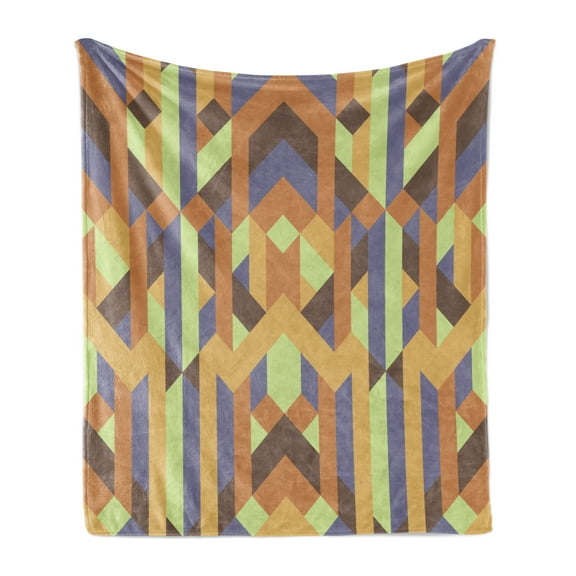 Earth Tones Soft Flannel Fleece Throw Blanket, Geometric Pattern with Retro Style Inspired by Intricacy of Gothic Era, Cozy Plush for Indoor and Outdoor Use, 50" x 70", Multicolor, by Ambesonne