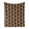 thumbnail image 1 of Earth Tones Soft Flannel Fleece Throw Blanket, Lozenge Pattern in Patchwork Style Striped and Floral Rhombus Brown Shades, Cozy Plush for Indoor and Outdoor Use, 50" x 70", Brown Yellow, by Ambesonne, 1 of 6