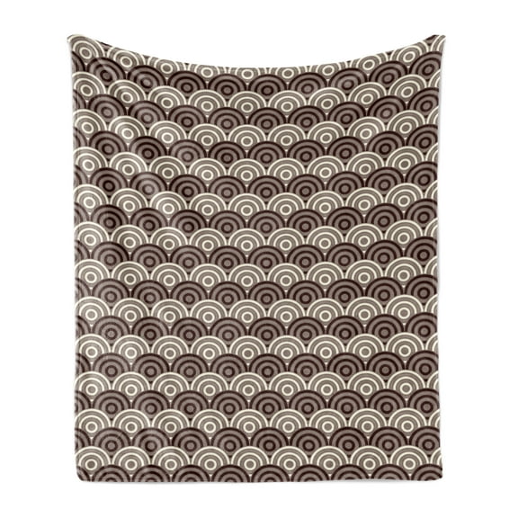Earth Tones Soft Flannel Fleece Throw Blanket, Spiral Circles Style Traditional Scallop Grid Geometric Pattern, Cozy Plush for Indoor and Outdoor Use, 60" x 80", Dark Brown and Cream, by Ambesonne