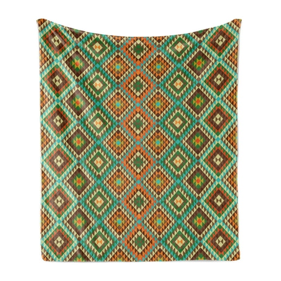 Earth Tones Soft Flannel Fleece Throw Blanket, Traditional Mexican Design with Folkloric Accents Geometric and Retro Styled, Cozy Plush for Indoor and Outdoor Use, 50" x 60", Multicolor, by Ambesonne