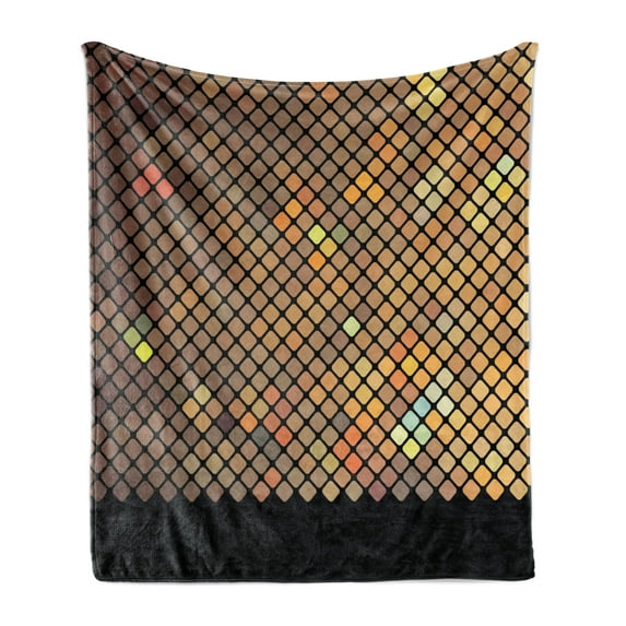 Earth Tones Soft Flannel Fleece Throw Blanket, Vibrant Mosaic of Diagonal Squares a Black Finish Celebration Event Theme, Cozy Plush for Indoor and Outdoor Use, 60" x 80", Multicolor, by Ambesonne