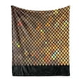 thumbnail image 1 of Earth Tones Soft Flannel Fleece Throw Blanket, Vibrant Mosaic of Diagonal Squares a Black Finish Celebration Event Theme, Cozy Plush for Indoor and Outdoor Use, 70" x 90", Multicolor, by Ambesonne, 1 of 5