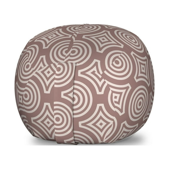 Earth Tones Storage Toy Bag Chair, Geometric Round Spirals Abstract Vintage Diamond Shapes Retro Graphic, Stuffed Animal Organizer Washable Bag, Large Size, Pale Mauve Taupe, by Ambesonne