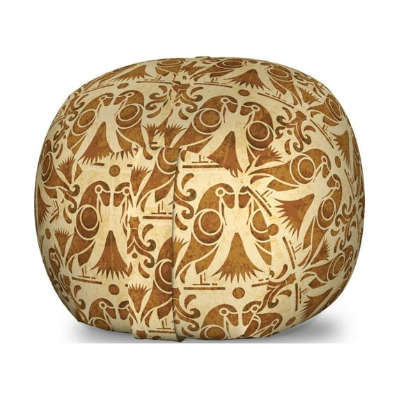 Earth Tones Storage Toy Bag Chair, Retro Style Animal Bird Parrot Pattern Tropical Nature Inspired, Stuffed Animal Organizer Washable Bag, Small Size, Beige and Brown, by Ambesonne