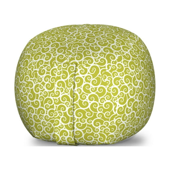 Earth Tones Storage Toy Bag Chair, Swirls Curved Tiles in Green Shade Abstract Floral Style Print, Stuffed Animal Organizer Washable Bag, Large Size, Yellow Green White, by Ambesonne