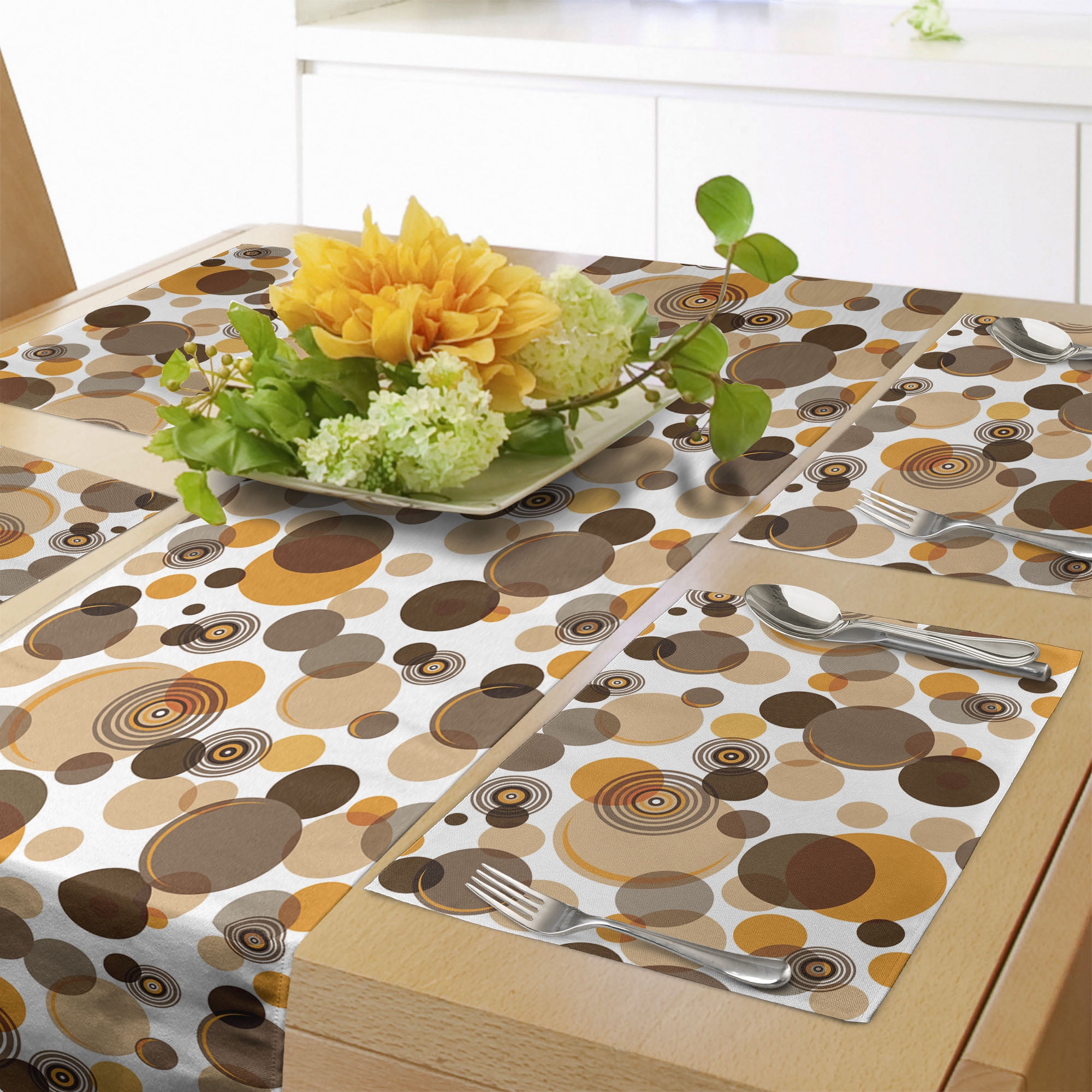 Earth Tones Table Runner & Placemats, Abstract Pastel Pattern with