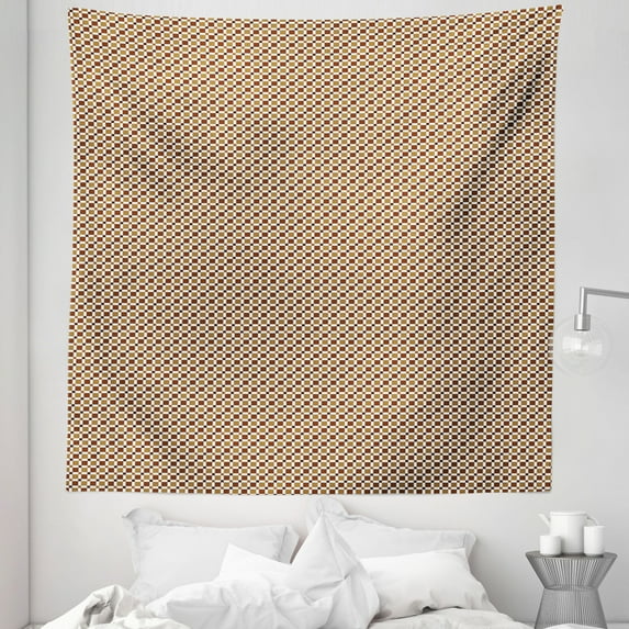 Earth Tones Tapestry, Tile Mosaic of Big and Small Squares in Different Brown Shades Print, Fabric Wall Hanging Decor for Bedroom Living Room Dorm, 5 Sizes, Brown and Pale Brown, by Ambesonne