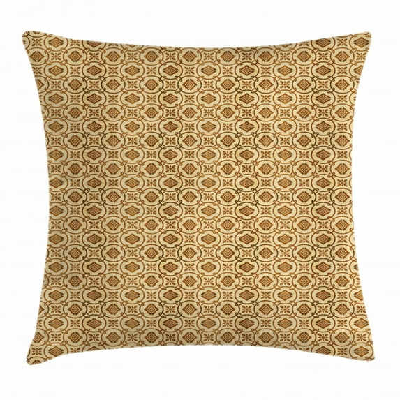 Earth Tones Throw Pillow Cushion Cover, Ethnic Traditional Culture Folk Funky Artistic Floral Chain Vintage Effect, Decorative Square Accent Pillow Case, 18 X 18 Inches, Beige and Brown, by Ambesonne