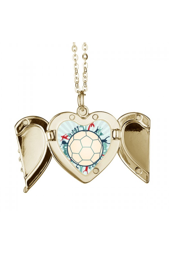 Earth Trees Soccer Football Sports Folded Wings Peach Heart Pendant Necklace