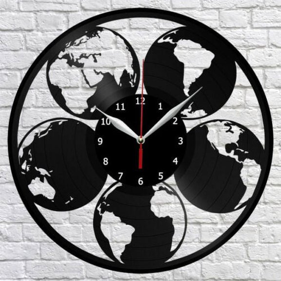 Earth Vinyl Record Wall Clock Home Decor Fan Art Handmade Original Gift Vintage Wall Art Design