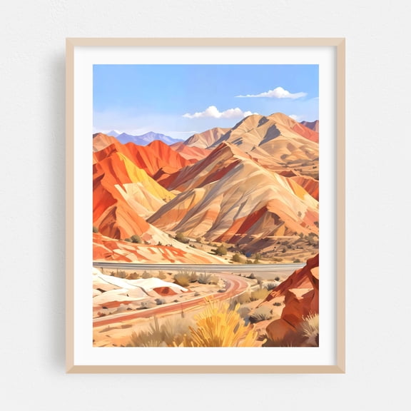 Where the Earth Wears Fire and the Sky Whispers Peace - Mixed Media Desert Landscape Nature Mountain Scenic Travel Poster Oak Framed Wall Art Print 18 x 24 inches