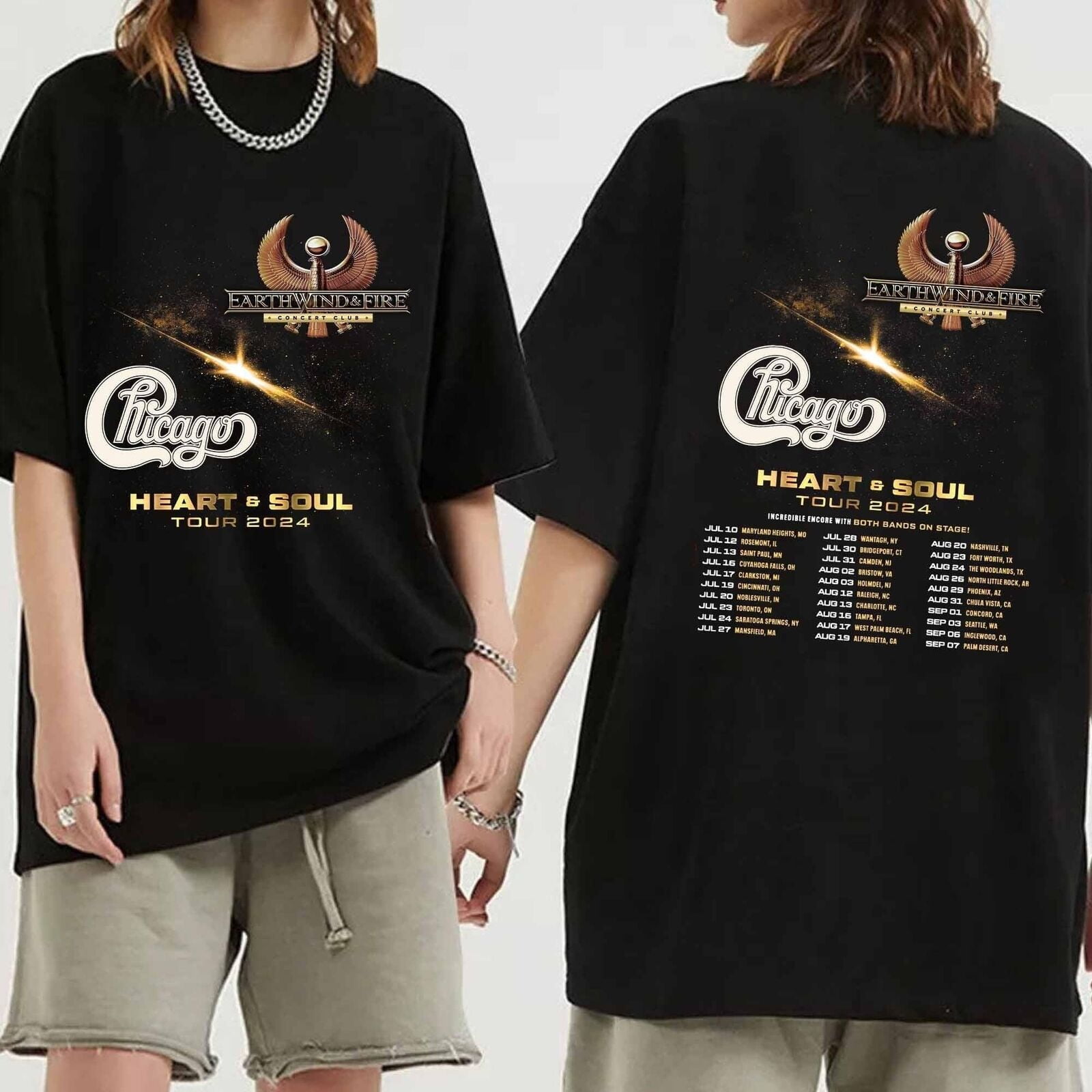 Earth Wind And Fire And Chicago Tour 2024 Shirt Heart Soul Tour 2024