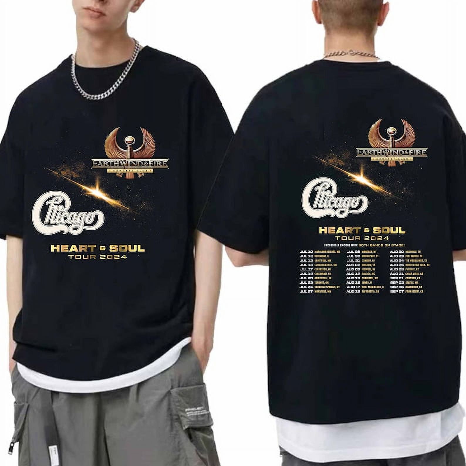 Earth Wind and Fire and Chicago 2024 Heart & Soul Tour Shirt, Heart and